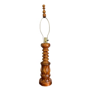 Vintage Turned Wood Lamp Mahogany Maple and Walnut For Sale