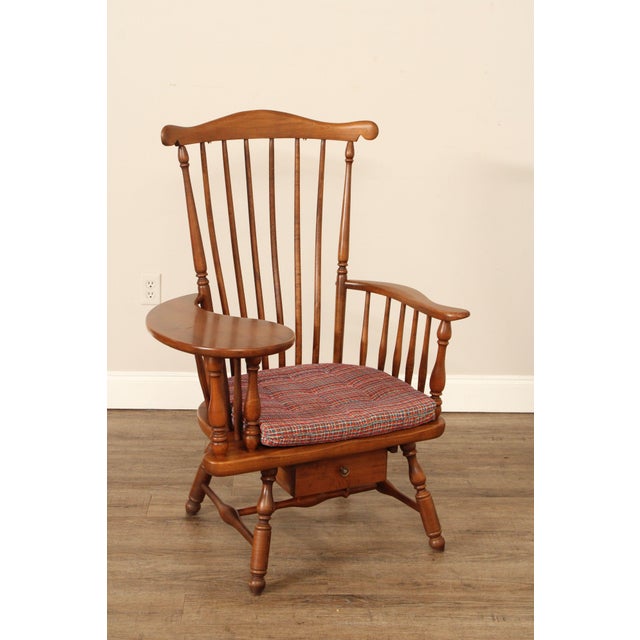 American Heywood Wakefield Pair of Maple Windsor Writing Chairs For Sale - Image 3 of 12