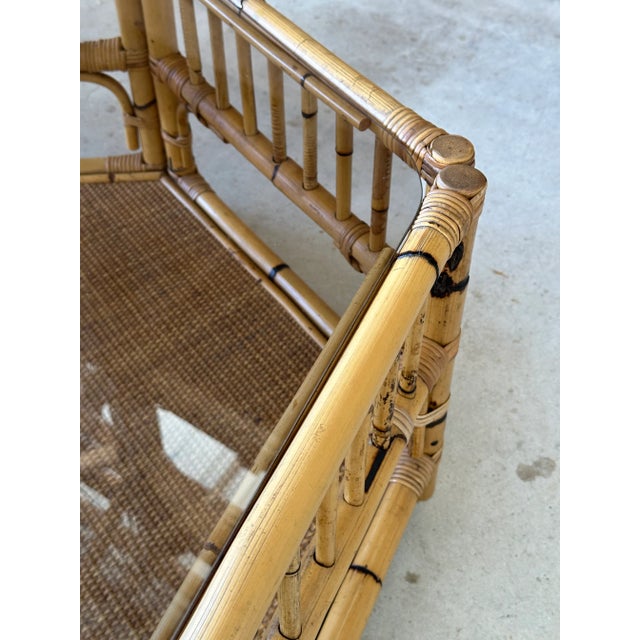 1980’s Coastal Hexagonal Bamboo Rattan Weave Coffee Table For Sale - Image 4 of 13