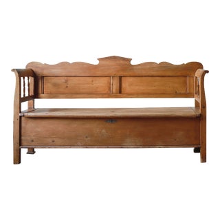 19th Century Austrian Pine Storage Bench, Antique Hungarian Settle For Sale