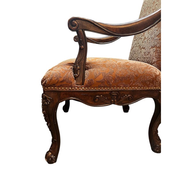 1990s Rachlin Classics European Revival Damask Upholstered Accent Chair For Sale - Image 4 of 11