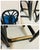 Wood 1970s Vintage Rattan Counter Stools Trio Blue Seats Fan Back For Sale - Image 7 of 12