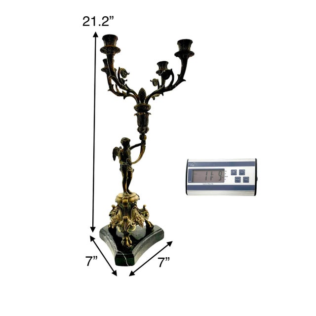 Late 20th Century Bronze Cherub Candelabra Pair on Marble Bases, Empire Style, 21.2"h For Sale - Image 4 of 10