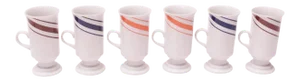 Set of Six Vintage Japanese Porcelain Striped Pedestal Coffee / Tea Mugs