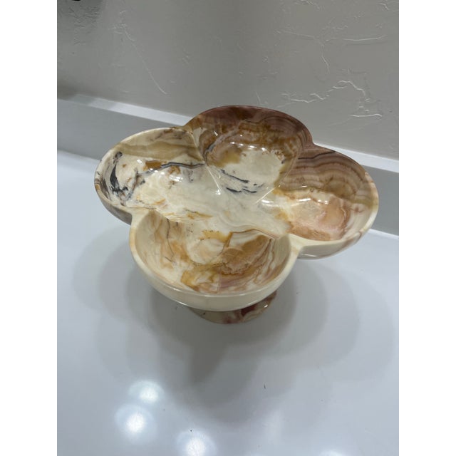 Vintage Carved Scalloped Onyx Pedestal Bowl For Sale - Image 10 of 11