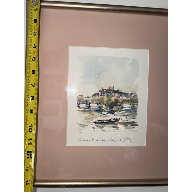 Cornflower Blue Robert Yan Original Watercolor "Ile De La Cite, Paris" 1990 - Signed For Sale - Image 8 of 12