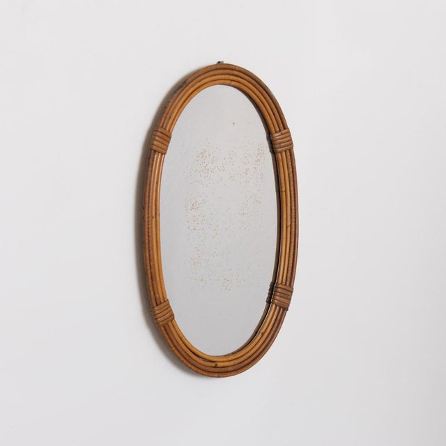 1960s French Rattan Oval Mirror For Sale - Image 4 of 11