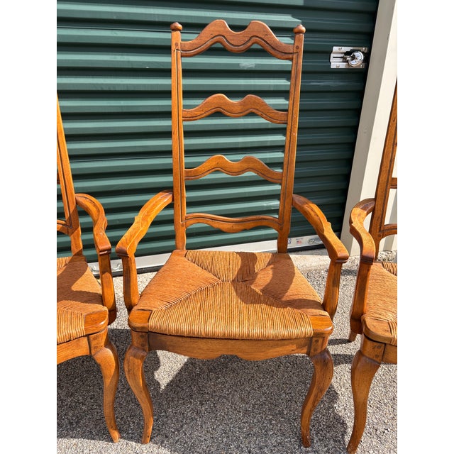 1960s Vintage French Country Ladder Back Rush Seats Armchairs, Set of 4 For Sale - Image 5 of 12