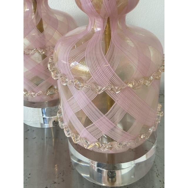 Metal Vintage Italian Murano Glass Lamps - A Pair For Sale - Image 7 of 12