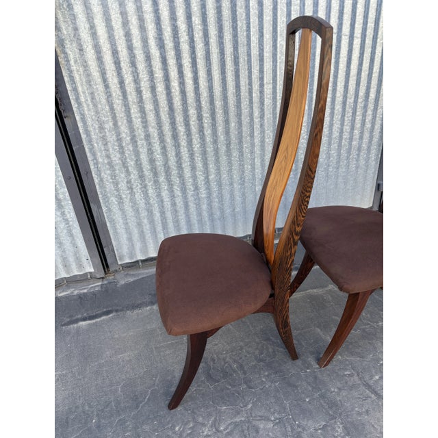 1985 Pair of Jeffrey Greene Palm and Mahogany High Back Dining Chairs For Sale - Image 6 of 12