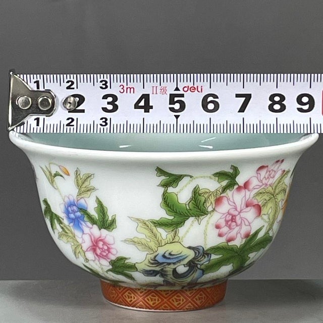 Ceramic Vintage Qing Famille Rose Porcelain Teacup – Floral & Butterfly Motif, Qianlong Mark For Sale - Image 7 of 9