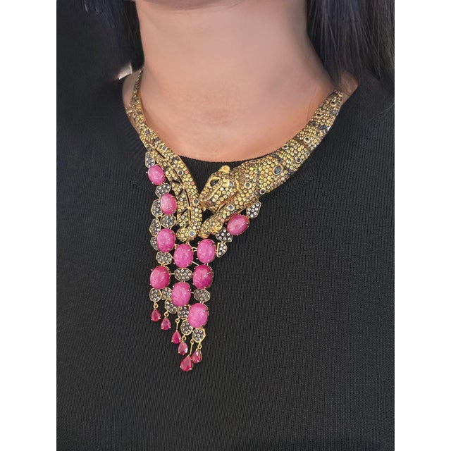 Bochic “Capri” Vintage Diamond, Ruby & Fancy Sapphire Necklace Set 18K & Silver For Sale In New York - Image 6 of 15