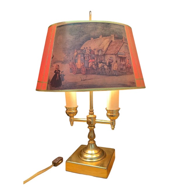 Vintage Brass French Bouillotte Table Desk Lamp With Old Country Theme Lamp Shade From the new Brunswick lamp shade...