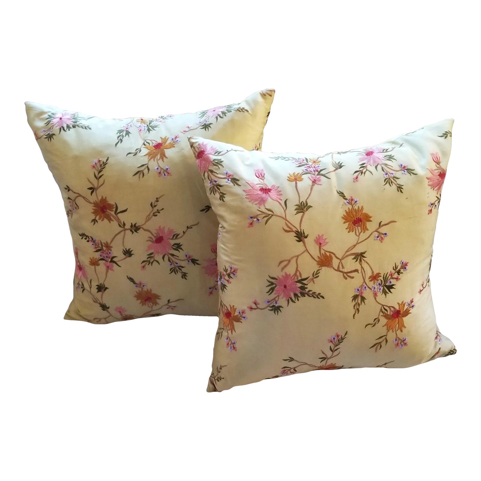 Pair of Embroidered Silk Throw Pillows Chairish