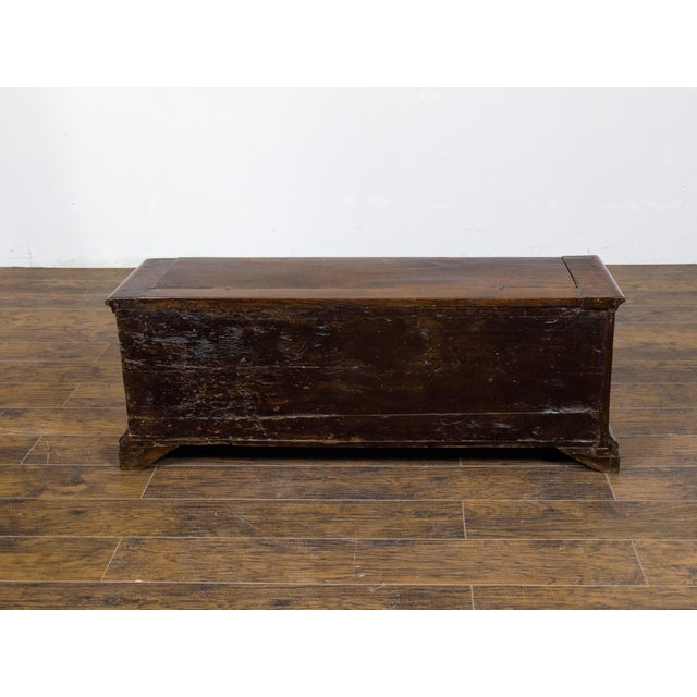 Brown Italian 18th Century Walnut Coffer with Lift Top, Marquetry and Bracket Feet For Sale - Image 8 of 12