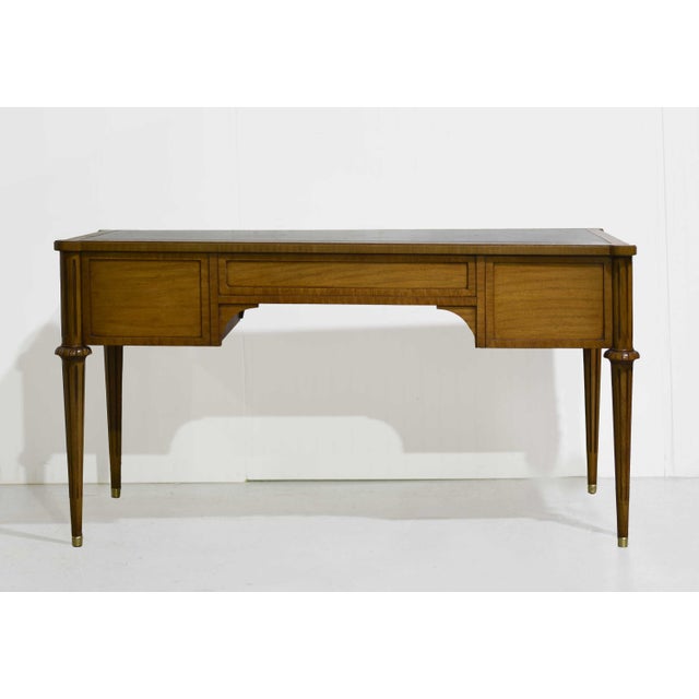 1970s Louis Style Black Leather Top Writing Desk or Vanity For Sale - Image 11 of 14