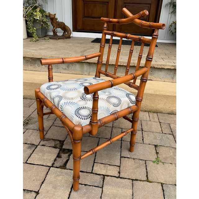 Wood Early 21st Century Chinoiserie Influenced Faux Bamboo Chairs by Mark David Pair For Sale - Image 7 of 13
