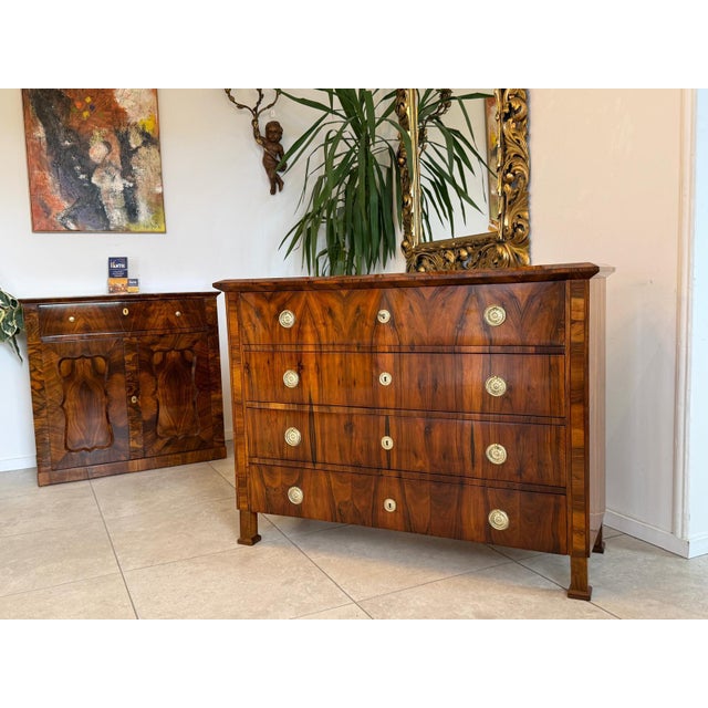 Original restored Biedermeier 4-drawer antique chest of drawers. Dimensions: Height x Width x Depth 99 x 131 x 48 cm. For...