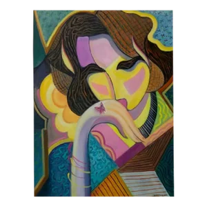 Girl With Butterfly Original Painting by Reza Afrookhteh