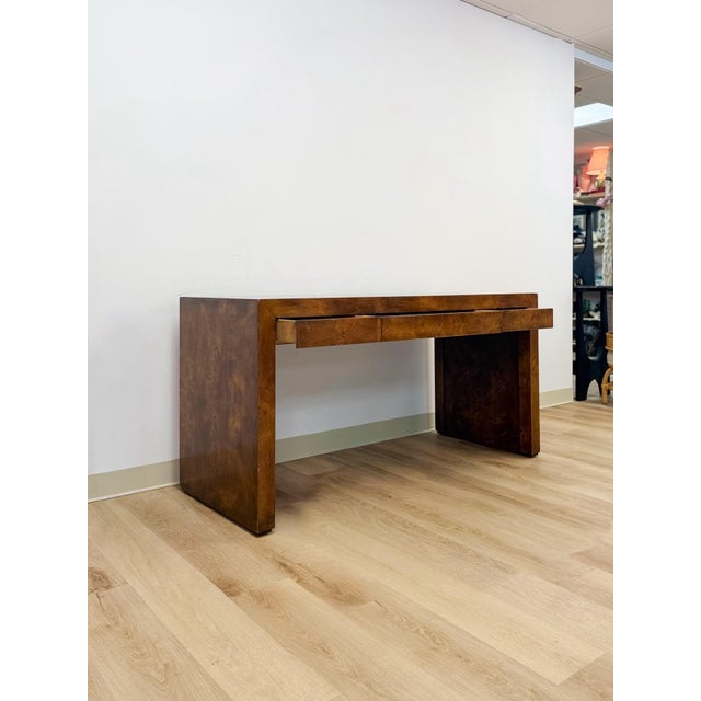 Rare Vintage Hekman MCM Burlwood Desk With Three Drawers Mid Century Collectable For Sale In Tampa - Image 6 of 13