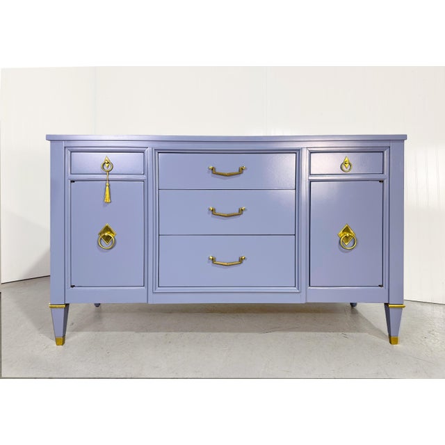 Transitional Mid Century Transitional Sideboard by Century Furniture in Blue - Newly Painted For Sale - Image 3 of 12