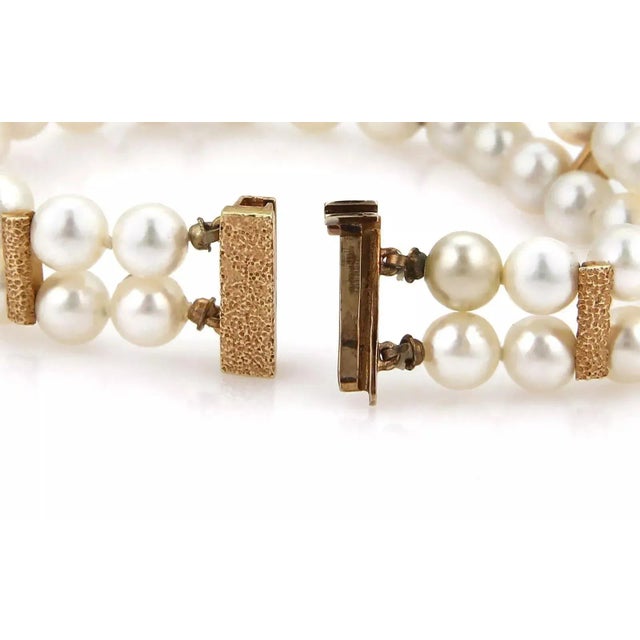 Double Strand 14k Yellow Gold 6mm Pearl Bracelet For Sale - Image 4 of 4
