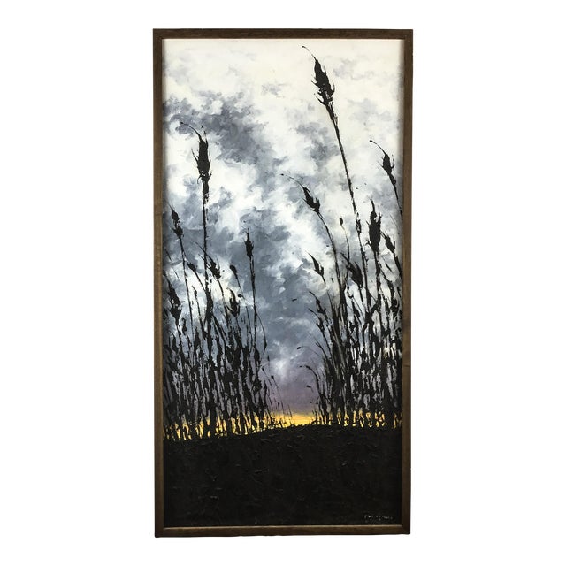 1980’s Original Oil Wood Framed Painting Wheat Fields Signed For Sale