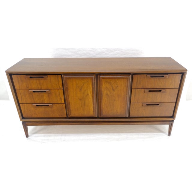 Brown American Walnut Danish Mid Century Modern 6 Drawer Two Doors Compartment Dresser For Sale - Image 8 of 14