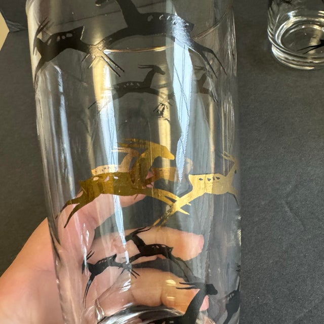 Mid Century Modern Gazelle Glasses Gold & Black Vintage Barware Set of 6 For Sale - Image 4 of 8
