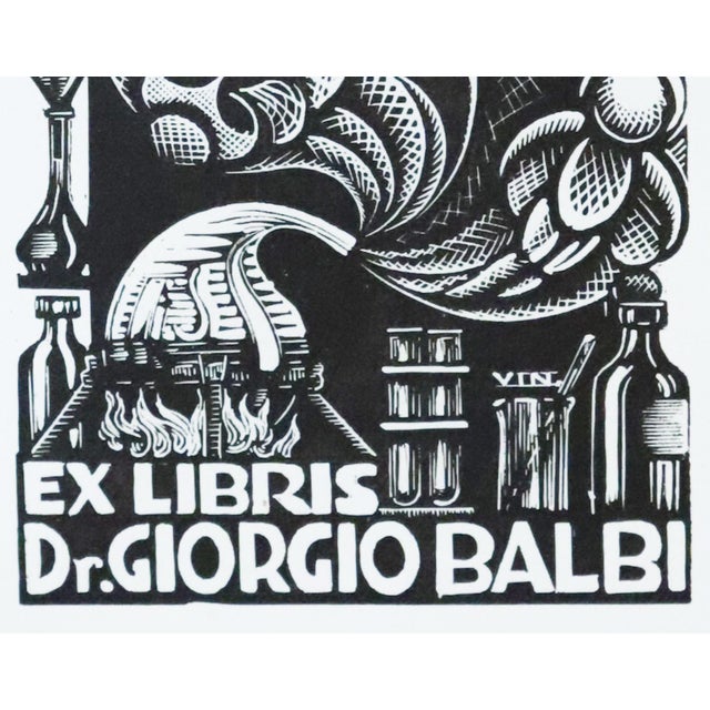 1945 Italian Engraving Bookplate (Ex Libris), Chimica, Chemistry, Chimie (Matted) For Sale - Image 4 of 4