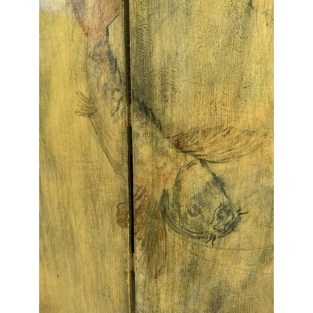 Wood Three Fold Asymmetrical Painted Screen For Sale - Image 7 of 14