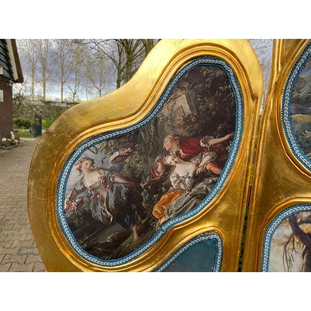 Late 20th Century Late 20thC French Louis XVI Gilt Beech Scenic Room Divider Screen – 3 Panels For Sale - Image 5 of 18