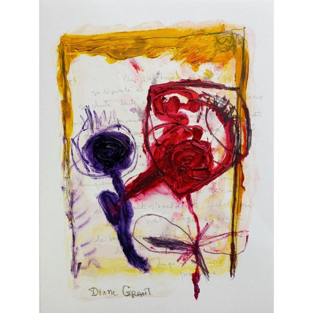 'Une pétale', drawing over a poem by Diane Grant. Oil and pencil on high-quality 'Rembrandt' fine art paper. Signed in the...