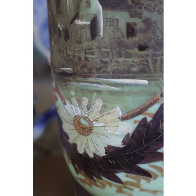 A late 19th-century hand-blown opaque art-glass vase in the Victorian Bristol style, circa 1880–1900. The softly luminous...
