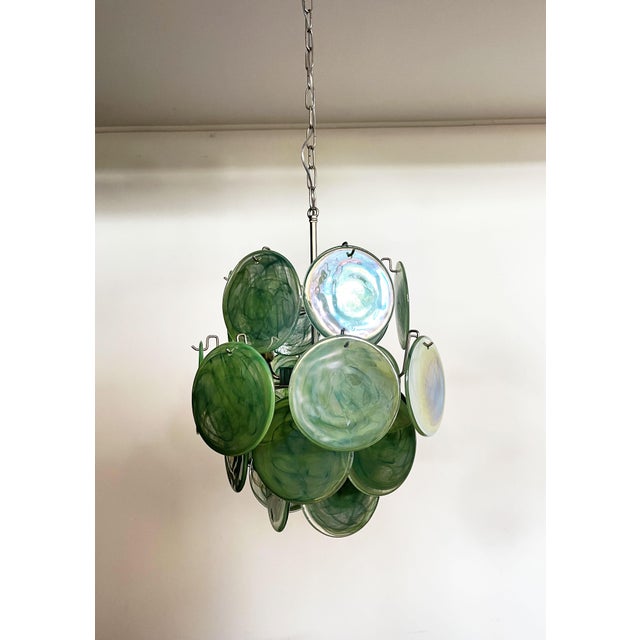 1990s Vintage Italian Green Murano Glass Discs Chandelier, 1990s For Sale - Image 5 of 18