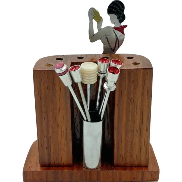 Signed Sudre Art Deco Cocktail Pick Set — Female Bartender, Paris For Sale In Washington DC - Image 6 of 12