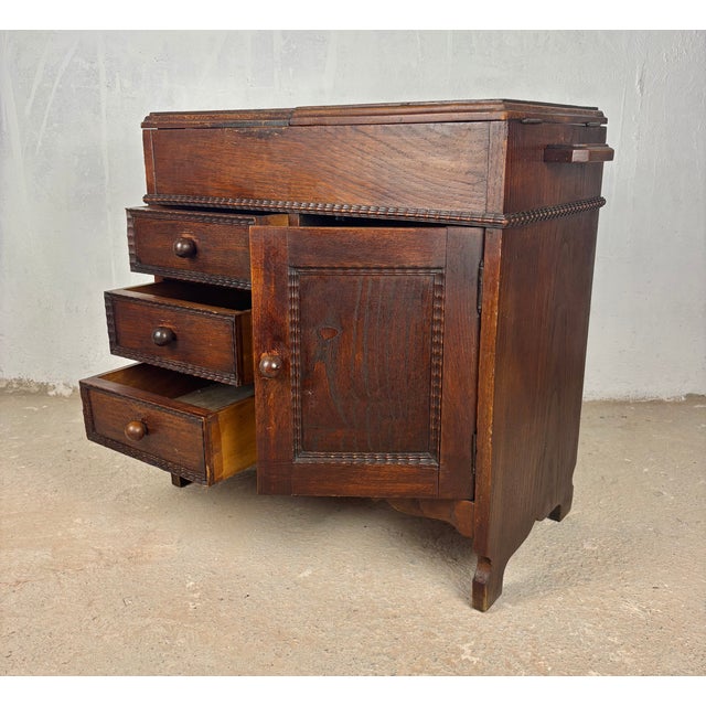 Spanish Oak Sewing Cabinet With Fabric Basket, Early 20th Century For Sale - Image 15 of 18