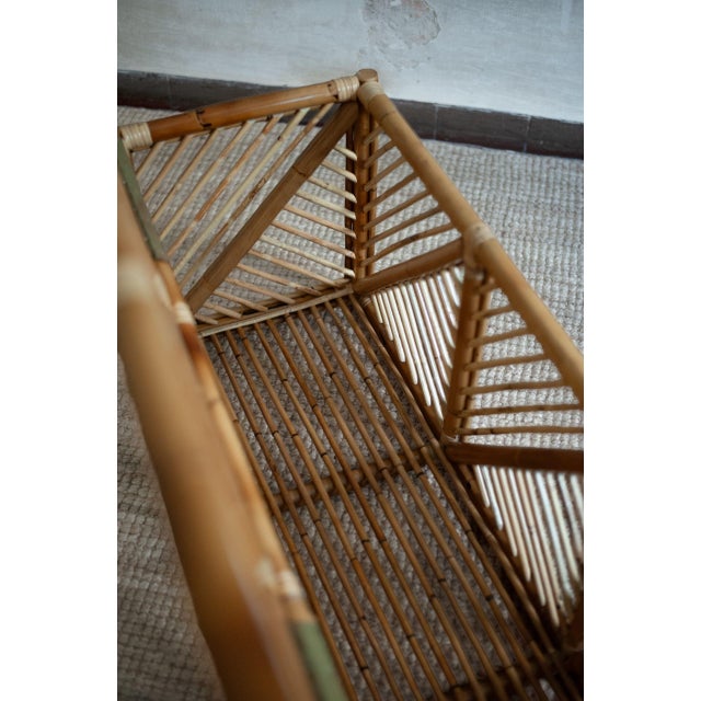 Bamboo Storage Bench with Geometric Cane Patterns For Sale - Image 9 of 12