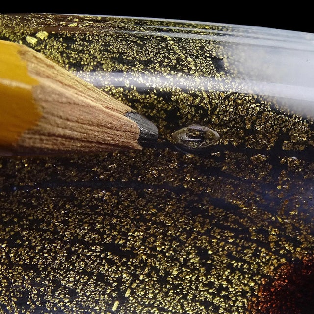 Murano Vintage Gold Flecks Blue Purple Black White Spots Italian Art Glass Midcentury Bowl For Sale - Image 9 of 11