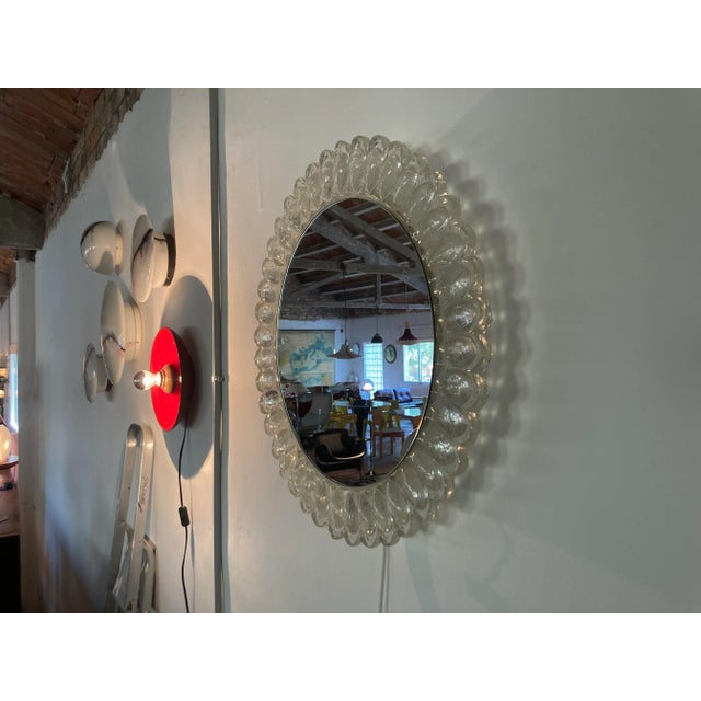 1970s Round Back-Lit Ice Glass Mirror, 1970s For Sale - Image 5 of 9