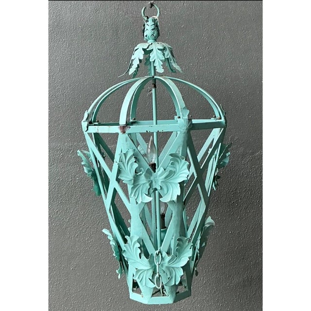 Vintage Painted Metal Hanging Lantern For Sale - Image 10 of 12