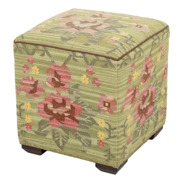George Smith Style Kilim Upholstered Ottoman For Sale