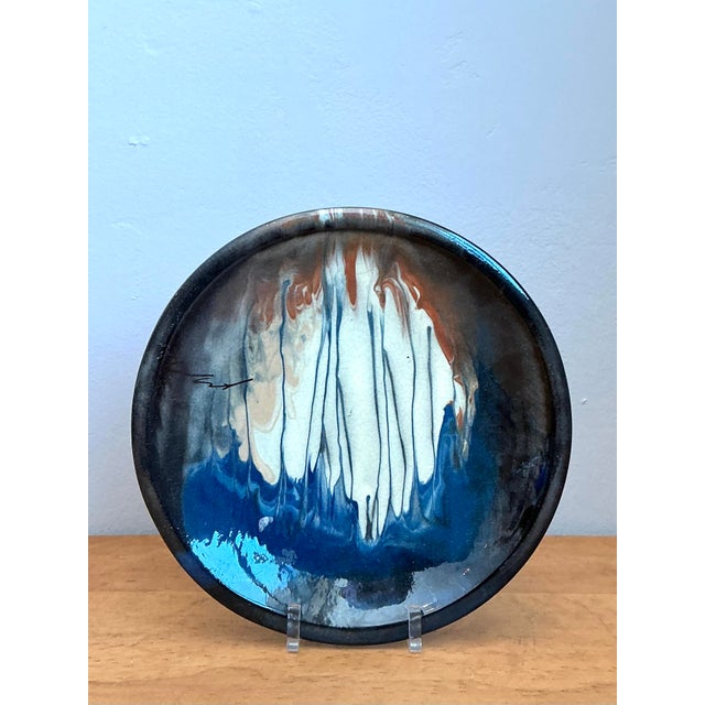 Contemporary Vintage Drip Glazed Ceramic Plate For Sale - Image 3 of 12