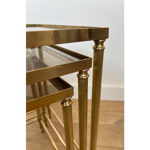 1940s Neoclassical style brass nesting tables by Maison Jansen For Sale - Image 11 of 12
