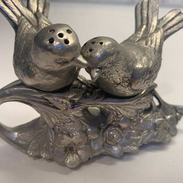 Vintage Pewter Lovebirds Salt and Pepper For Sale - Image 4 of 5