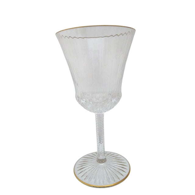 Stunning St. Louis hand cut crystal burgundy wine glass in Apollo Gold pattern. Clear crystal with 24k gold gilt rim. Has...