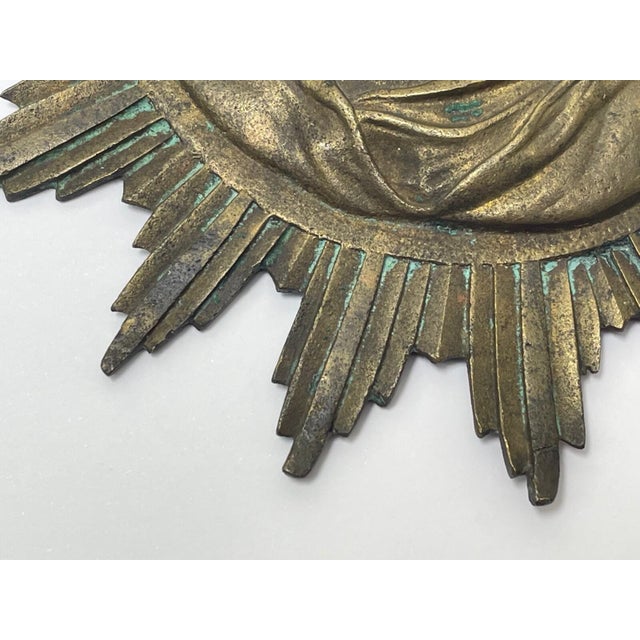 French Convent Late 19th Century Brass Haloed Christ Blessing Sunburst Plaque For Sale - Image 11 of 12