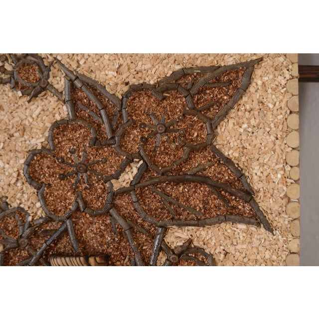 Mid Century Red Cedar and Wood Chip Vase With Flowers Wall Art For Sale - Image 4 of 8