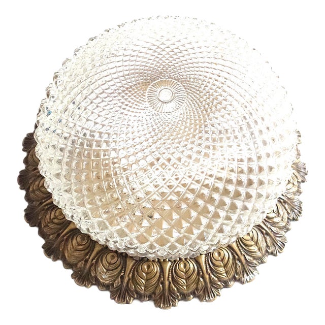 Brass and Crystal Glass Ceiling Lamp from Unbekannt, 1970s For Sale