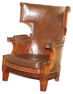 Antique William IV Brown Leather Wingback Armchair, 1830